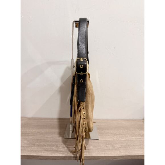 Coach Brooklyn 39 Suede Fringe Trim Shoulder Handbag Beige - Picture 3 of 13